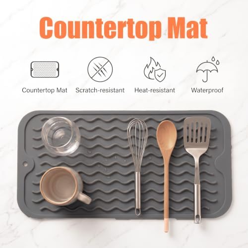 MicoYang Silicone Dish Drying Mat for Multiple Usage,Easy clean,Eco-friendly,Heat-resistant Silicone Mat for Kitchen Counter or Sink,Refrigerator or Drawer Liner Grey S 12 inches x 6 inches - Image 3