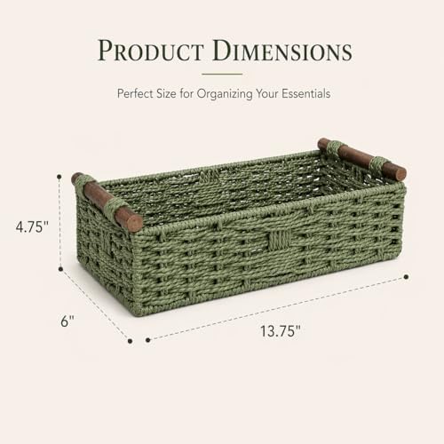 Sage Green Toilet Tank Basket, Back of Toilet Storage - Image 2