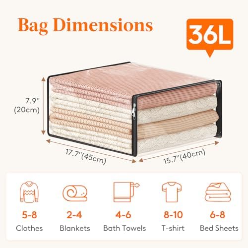 Lifewit 36L Clear Sheet Storage Bags with Zipper 4 Pack, Plastic Sweater Storage Bins for Clothing, Vinyl Foldable Clothes Containers Organizers for Closet, Blankets, Bedding 17.7 x 15.7 x 7.9 Inch - Image 2