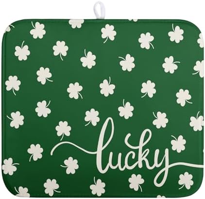 St Patrick Shamrock Drying Mat for Kitchen Counter Green White Lucky Clover Drying Dish Mat St Patricks Day Absorbent Microfiber Dish Drying Pad Reusable Dry Mat 16 x 18 Inch by Wnoesat