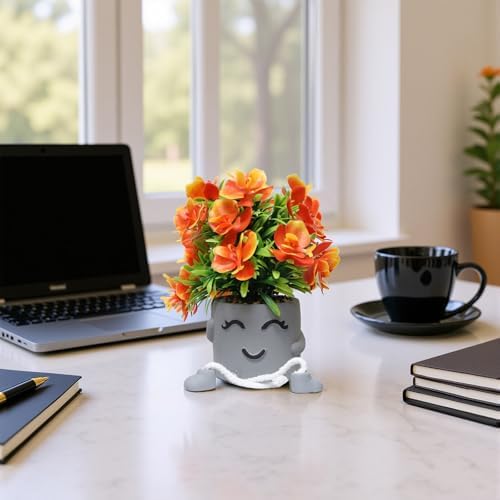 Zerzsy 2 Pack Cute Artifical Plants Fake Flowers in Cement Pots Bathroom Shelf Small Plants Decor - Artificial Greenery Potted Plant for Home Spring Home Office Decorations - Image 2
