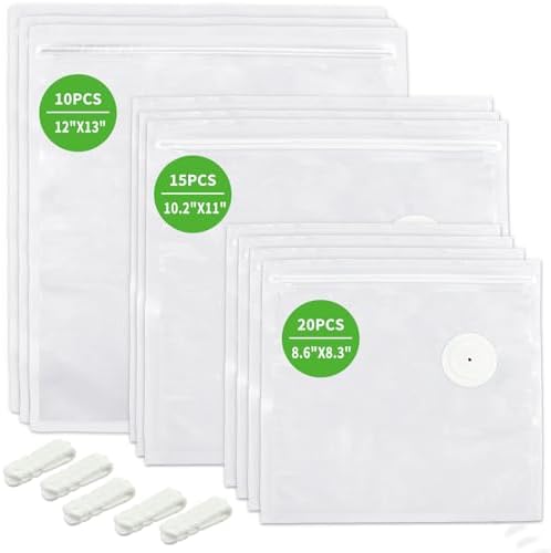 Reusable Vacuum Sealer Bags Variety Pack, 45 Vacuum Zipper Bags, 5 Clip Set by SameTech