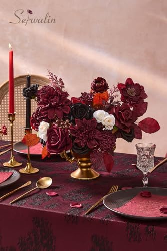 Serwalin Artificial Burgundy Black Flowers Red Rose Silk Flower for Wedding - Image 4