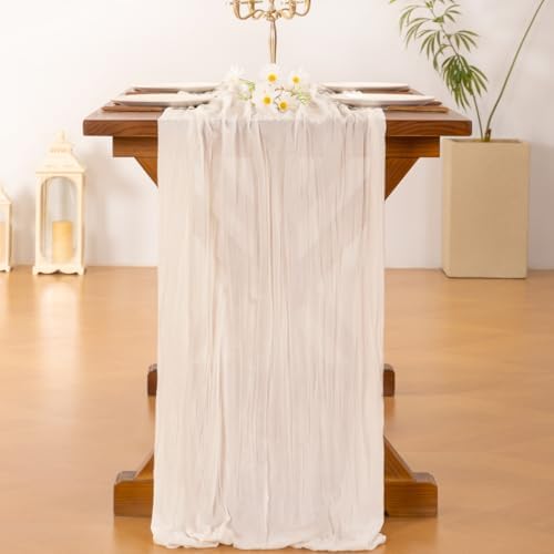 Cheesecloth Table Runner White Fall Boho Wedding Birthday Party Home Decor - Image 3