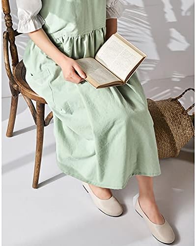 Cotton Linen Apron Cross Back Apron for Women with Pockets Pinafore Dress - Image 5