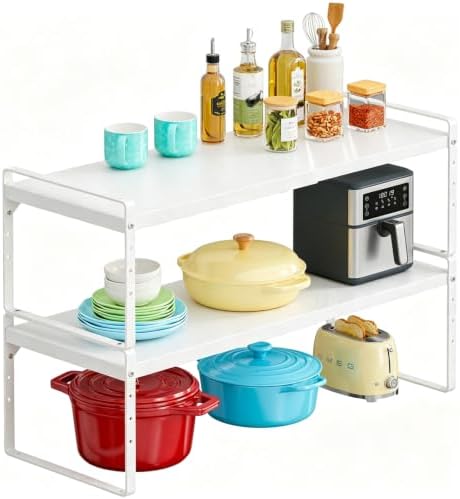 Expandable Kitchen Cabinet Shelf Organizer, Stackable Metal Storage Shelves by X-cosrack