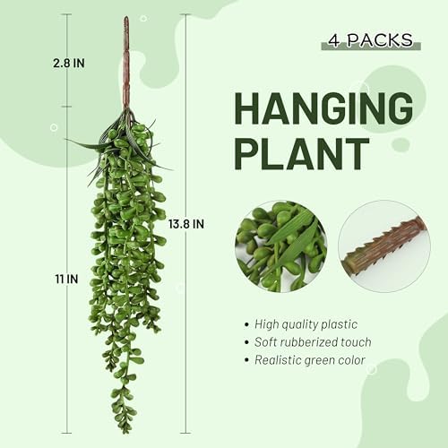 Meiliy 4pcs Artificial Succulent Plants Hanging Succulent Plants Faux Succulents Unpotted Branch String of Pearls Plant for Home Kitchen Office Wedding Garden Craft Art Indoor Decor - Image 3
