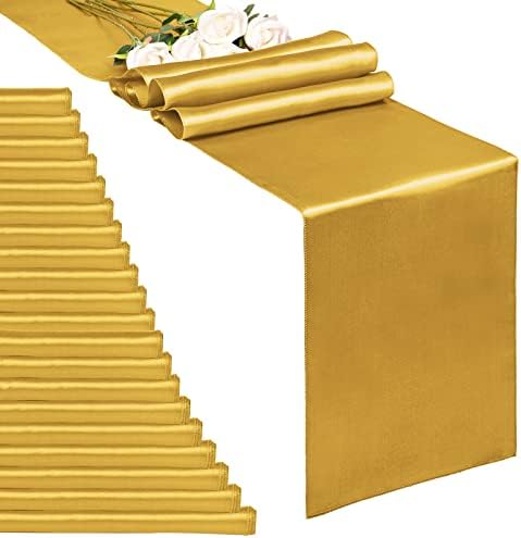 20-Pack Gold 12 x 108 inches Long Premium Satin Table Runner by REWOMC