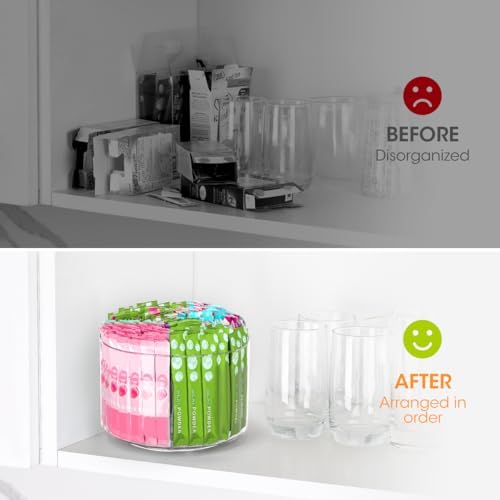 AIEVE Drink Packet Organizer, Lazy Susan 360° Turntable Organizer for Drink Mix Hydration Packets, Water Flavor Acrylic Container Tea Bag Holder for Kitchen Storage Organization - Image 3