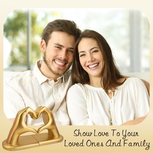 Gold Decorative Bookends for Shelves, Heart Hands Book Ends Sculpture Aesthetic Decor for Bedroom Living Room Merch Apartment Bookshelf Birthday Women Decorations Stuff Aesthetic - Image 3