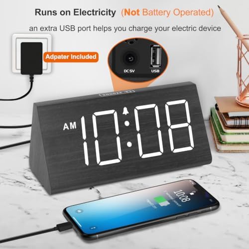 DreamSky Wooden Digital Alarm Clock for Bedroom Living Room, Large Numbers - Image 5