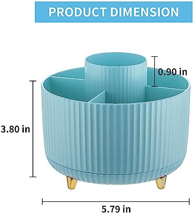Marbrasse Desk Organizer, 360-Degree Rotating Pen Holder, Desk Organizers and Accessories with 5 Compartments Pencil Holder, Art Supply Storage Box Caddy for Office, Home（Light Blue） - Image 5