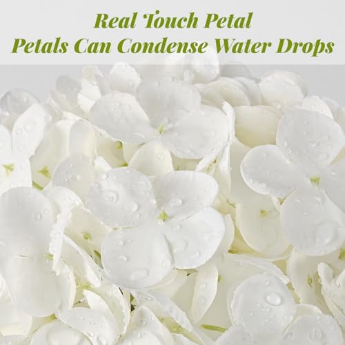 6Pcs 21in Hydrangea Artificial Flowers, Latex Real Touch Hydrangeas (White) - Image 3