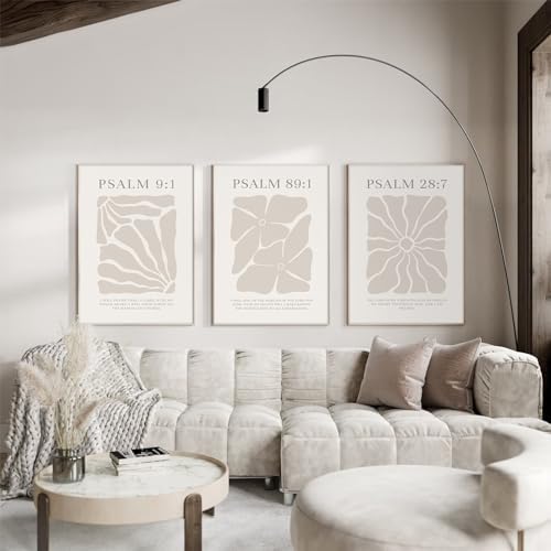 Joocrise Scripture Christian Wall Art Set of 3 Beige Bible Verses Wall Decor Neutral Psalm Canvas Wall Art Modern Pictures Flower Prints Christian Artwork for Living Room Bedroom 16x24 Inch Unframed - Image 5