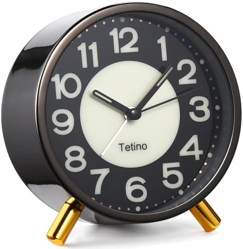 Tetino Analog Alarm Clock,Silent Non Ticking Small Clock with Night Light, Battery Operated, Simple Design, Desk Clock for Bedroom, Bedside, Desk, Adult, Kid, Gift，Ideal Decor (Light Luxury Gray) by Tetino