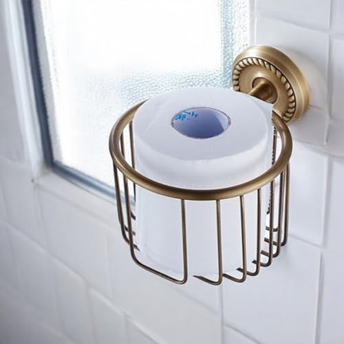 Vintage Bronze Wall Mounted Toilet Paper Holder – Antique Brass Bathroom Accessories Tissue Dispenser with Stable Metal Stand, Wire Basket Storage Rack - for Roll with Diameter <5inch Only - Image 6