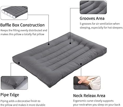 HOMBYS Ultra Thin Flat Pillow for Sleeping, Thin Pillow for Back Sleeper, Supportive Stomach Sleeping Pillow, Slim Bed Pillow, Machine Washable-Standard Size 18x26, Grey - Image 5