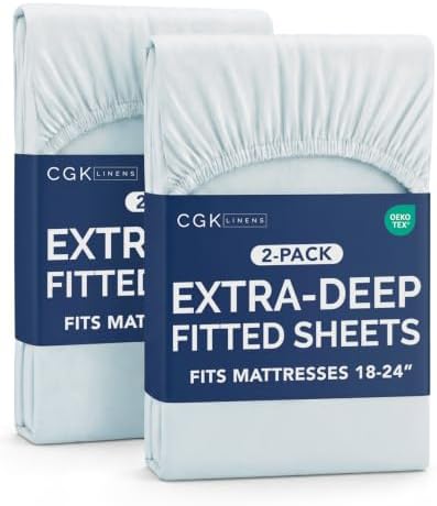 CGK Linens 2 Pack Extra Deep Full Fitted Sheets - Ice Blue by CGKUnlimited