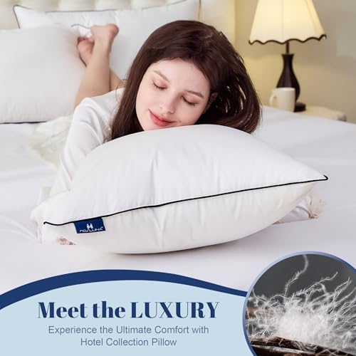 Flat Feather Down Pillows Pillows for Sleeping Queen Size Set of 1, Thin Hotel Pillow 1 Pack with Airyfil™ Fillings, Soft Bed Pillow for Stomach, Back Sleepers, Soft, 20×30 in. - Image 2