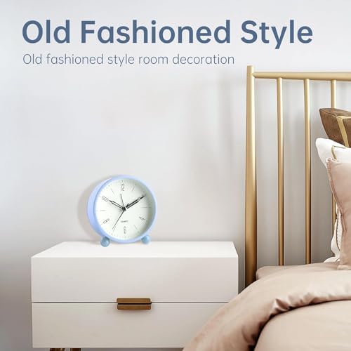Analog Alarm Clock, 4 inch Super Silent Non Ticking Small Clock with Night Light, Battery Operated, Simple Design, Old fashioned Style SkyBlue decor, for Bedroom, Bedside, Desk, Adult, Gift, Blue - Image 5