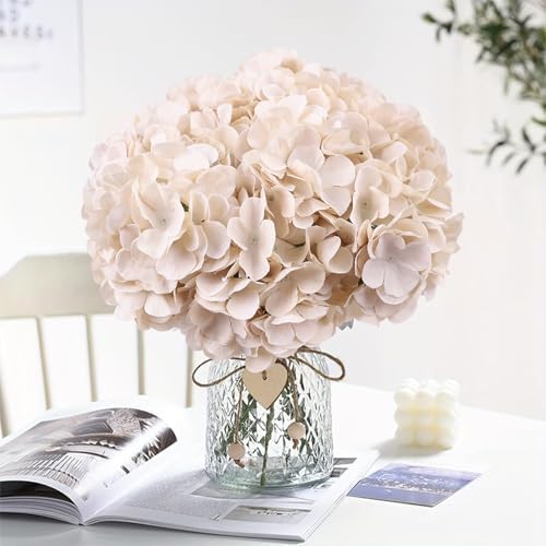 AVIVIHO 65pcs Fake Flowers Beige Hydrangea Artificial Flowers Bulk (Not Squished, No Steaming Need) Silk Flowers with Stems for Wedding Decor,Home,Baby Shower,Table Centerpieces Decoration - Image 2