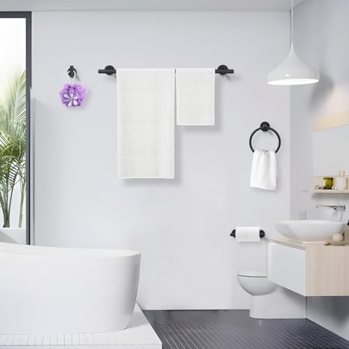 4-Piece Matte Black Bathroom Accessories Hardware Set,Include Double Post Pivoting Toilet Paper Holder,Towel Ring and 2 Towel Hooks - Image 6