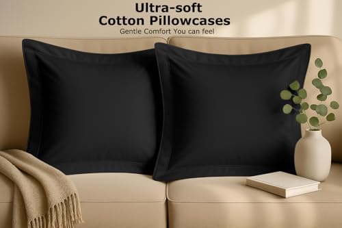 2 Pack Euro Pillow Shams 26x26 – 600 Thread Count 100% Organic Cotton Black Square Pillow Covers with 2 Inch Flange, Soft & Smooth Premium Hotel-Quality Pillowcases Set of 2 - Image 5