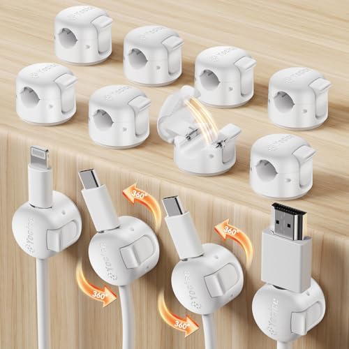 12 Pack Spring Cable Clips,Cord Organizer with Clasp Lock Desk Cable Management Cord Holder Adhesive Phone Charger Cord Clips for Home Office Car Wall Nightstand Accessories White by Yocice