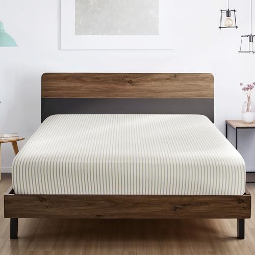 FreshCulture California King Fitted Sheet Only - Hotel Quality Fitted Sheet - Ultra Soft & Breathable - Brushed Microfiber - Deep Pocket - Cooling Fitted Sheets for Cal King Size Bed (Stripe Beige) - Image 5