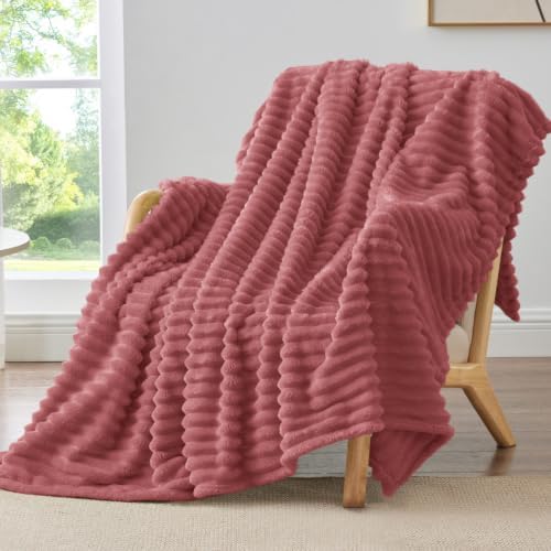 BEDELITE Ribbed Twin Blanket for Couch & Bed, Brick Dust, 60"x80" by BEDELITE