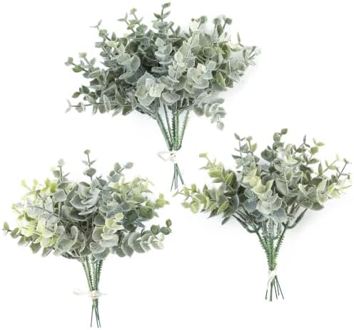 18pcs Artificial Flocked Eucalyptus Stems Faux Greenery Spray,Best Filler Fake Plants for DIY Wedding Bouquet Centerpieces Arrangement by Xysgloriv