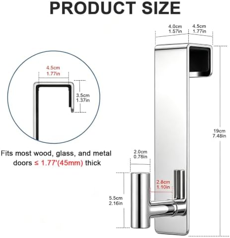 HUFEEOH Shower Door Hooks, Heavy Duty Stainless Steel Over The Glass Door Hanger, T Shape Bathroom Towel Robe Coat Rack Hooks, Tool-Free Installation (Fits 1-3/4" Thick Door - T Shape - 2 Pack) - Image 2