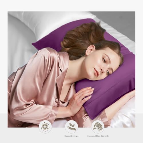 WishSmile Cooling Queen Pillowcases Set of 2 Breathable Cool Silky Soft Rayon Derived from Bamboo Fabric, Moisture Wicking for Hot Sleepers, Hair and Skin Friendly, Dark Purple, 2 Pack, 20x30IN - Image 2