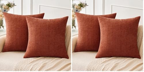 MIULEE Pack of 4 Couch Throw Pillow Covers 18x18 Inch Soft Burnt Orange Chenille Pillow Covers for Sofa Living Room Solid Dyed Pillow Cases by MIULEE