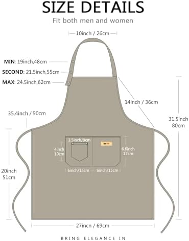 Hongsome Adjustable Button Apron for Women Men Artist Painting Pottery Garden Cooking Kitchen Chef 3 Pockets Waterproof M-XXL - Image 7