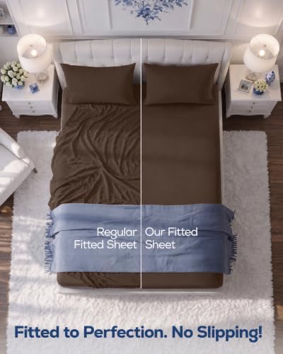 Queen Fitted Sheet, Ultra Soft Fits Up to 15 Inch Deep Pocket, Brown - Image 3