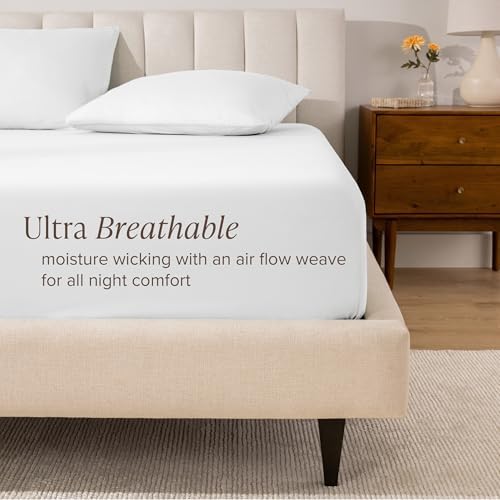 Bare Home 100% Organic Cotton Percale Fitted Sheet (Twin XL, White) - Image 3