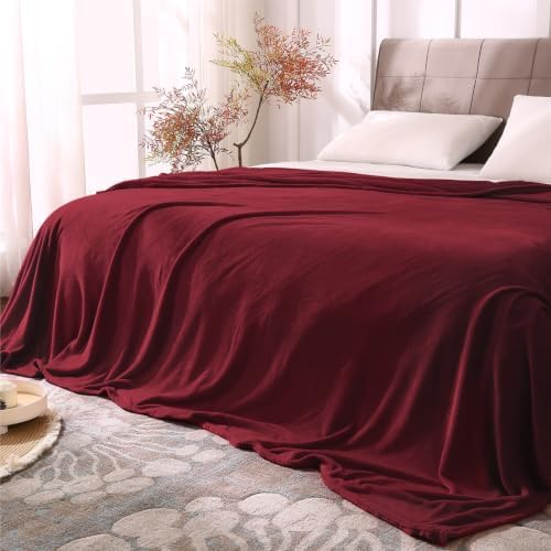 BEDELITE Fleece Blanket Soft Plush King Size Bed Blanket Burgundy 108"x90" by BEDELITE