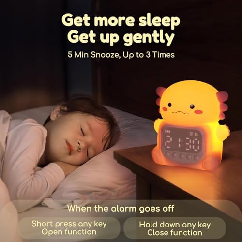 Yiliaw Axolotl Alarm Clock with Night Light for Kids, Bedroom Clocks, Pink - Image 5