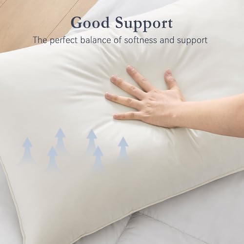 puredown® Goose Feather Down Pillows, 100% Organic Cotton Cover, Luxury Hotel Collection Bed Pillows for Sleeping Set of 2, Standard Size - Image 4