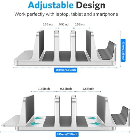 Vertical Laptop Stand, 3-Slot Vertical Laptop Stand Holder,Adjustable Dock Size,3 in 1 Design Space-Saving Laptop Holder Desktop,for Desk MacBook/Surface/Samsung/HP/Dell/Chrome Book - Image 3