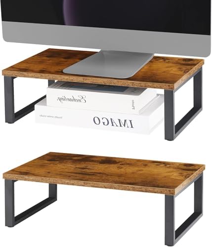 Wood Monitor Stand 2 Pack Monitor Riser for Desk, Brown by NORCEESAN
