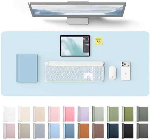 YSAGi Leather Desk Protector, Office Mat, Large Mouse Mat, Non-Slip PU Leather Blotter, Laptop Desk Mat, Waterproof Writing Pad for Office and Home(Baby Blue, 42" x 17.2") by YSAGi