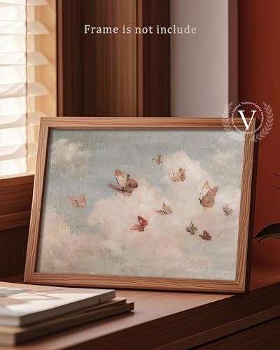 Vintage Whimsical Butterfly Wall Art Vintage Nursery Wall Art Cottagecore Girls Room Decor Cottage Butterfly Landscape Oil Art Print Country Field Style Retro Wall Decor for Gallery Living Room Bedroom (UNFRAMED 8x10in) - Image 2