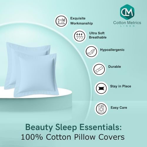 2 Pack Euro Pillow Shams 28x28 – 600 Thread Count 100% Organic Cotton Sky Blue Square Pillow Covers with 2 Inch Flange, Soft & Smooth Premium Hotel-Quality Pillowcases Set of 2 - Image 2