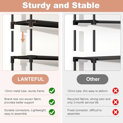 LANTEFUL 10 Tiers Shoe Rack 50 Pairs Large Capacity Tall Shoe Organizer Sturdy Shoe Storage with Two Hooks Space Saving Metal Wide Shoe Rack for Closet, Entryway, Bedroom, Black - Image 6