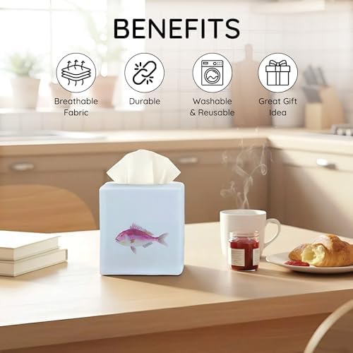 Square Tissue Box Cover Cute Set of 2, Fish - Image 5