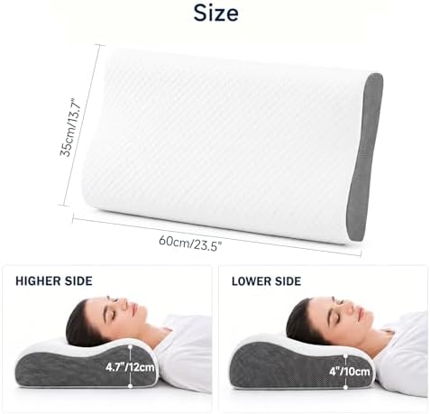 Memory Foam Cervical Pillow for Neck Support - Orthopedic Ergonomic Contour Pillow for Side Back Sleepers - Relatively Soft,150 Breathable Holes,Oeko-TEX & CertiPUR-US Certification,23.5x13.7x4.7/4" - Image 3