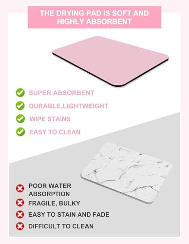 Dish Drying Mat for Kitchen Counter, Rubber Backed (Pink, 17" x 31.5") - Image 3