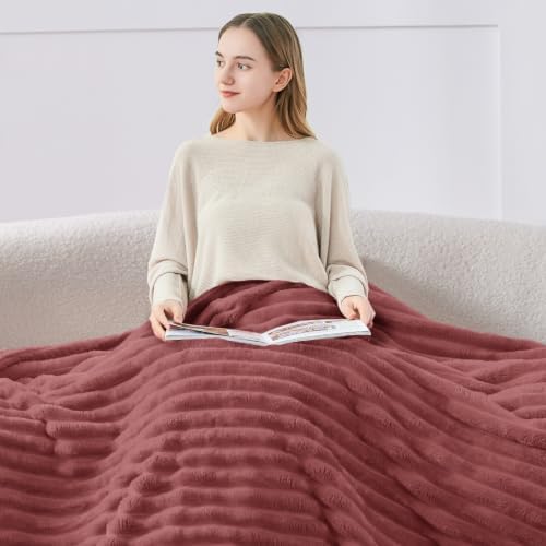 BEDELITE Ribbed Twin Blanket for Couch & Bed, Brick Dust, 60"x80" - Image 3
